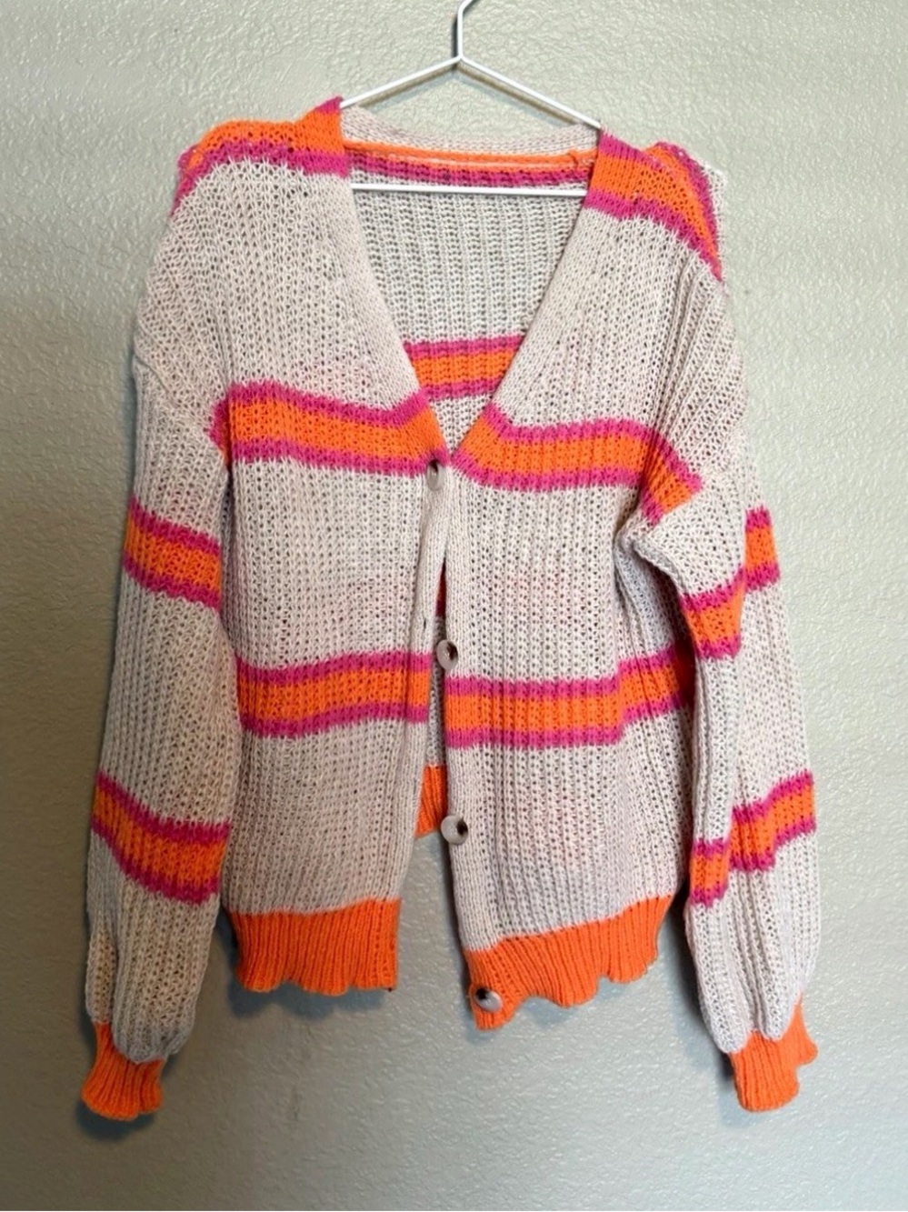 SHEIN Cream Cardigan with Pink & Orange Stripe Accents